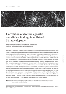 Correlation of Electrodiagnostic and Clinical Findings in Unilateral S1 Radiculopathy