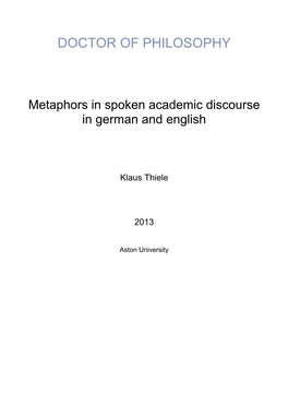 Metaphors in Spoken Academic Discourse in German and English