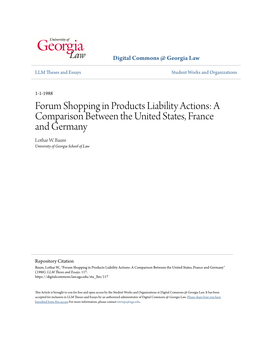Forum Shopping in Products Liability Actions: a Comparison Between the United States, France and Germany Lothar W