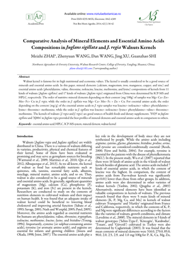 Comparative Analysis of Mineral Elements and Essential Amino Acids Compositions in Juglans Sigillata and J