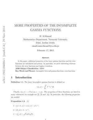 More Properties of the Incomplete Gamma Functions
