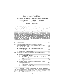 The Anti-Circumvention Amendments to the Hong Kong Copyright Ordinance