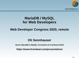 Mariadb / Mysql for Web Developers
