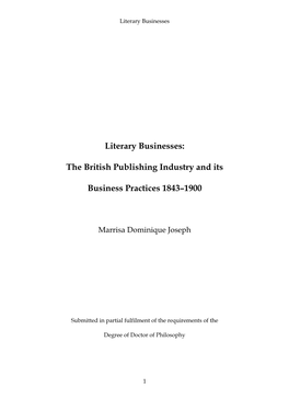 Literary Businesses: the British Publishing Industry and Its