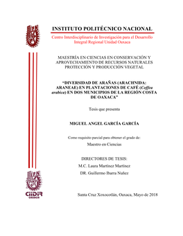 INSTITUTO POLITÉCNICO NACIONAL Centro Interdisciplinario De Investigación Para El Desarrollo Integral Regional Unidad Oaxaca