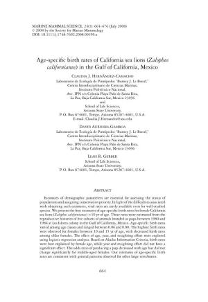 Age-Specific Birth Rates of California Sea Lions