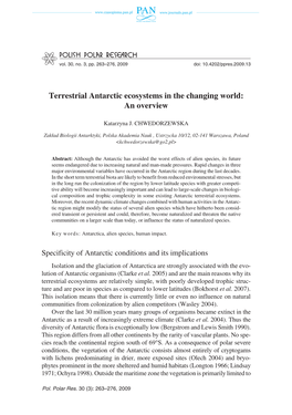 Terrestrial Antarctic Ecosystems in the Changing World: an Overview