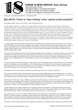 Parish to "Lose Nothing" When Veteran Priest Expelled?