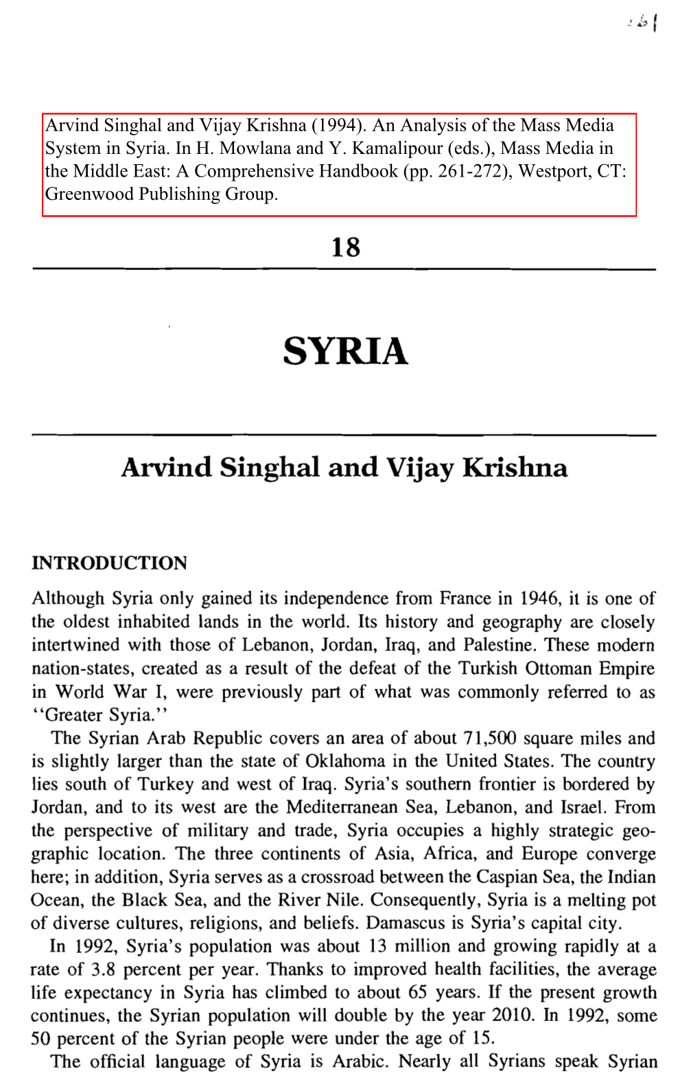 An Analysis of the Mass Media System in Syria