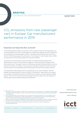 CO2 Emissions from New Passenger Cars in Europe: Car Manufacturers’ Performance in 2019