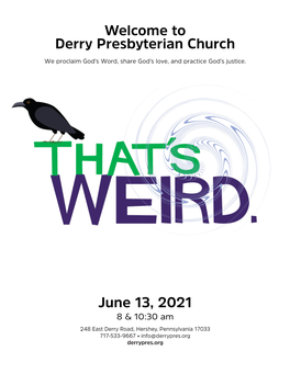 Welcome to Derry Presbyterian Church June 13, 2021