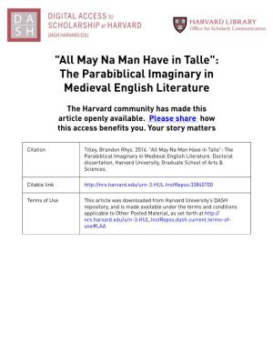 May Na Man Have in Talle": the Parabiblical Imaginary in Medieval English Literature