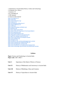 Science and Technology in Ancient India Paper Code: AIH - DSE 4