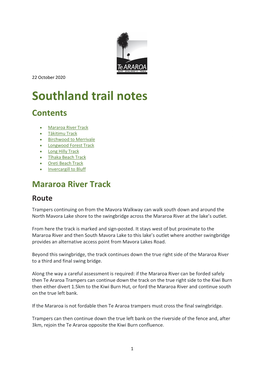 Southland Trail Notes Contents