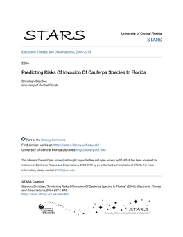 Predicting Risks of Invasion of Caulerpa Species in Florida