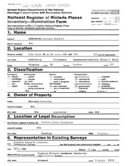 Nomination Form MIDDLEBURG HISTORIC DISTRICT, Loudoun County, Va