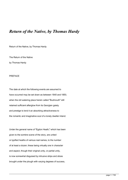 Return of the Native, by Thomas Hardy&lt;/H1&gt;