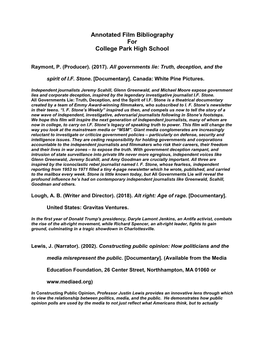Annotated Film Bibliography for College Park High School