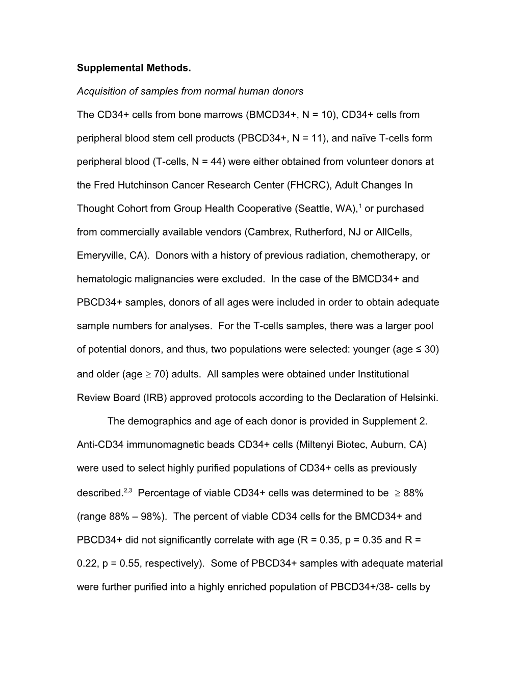 Acquisition of Samples from Healthy Human Donors