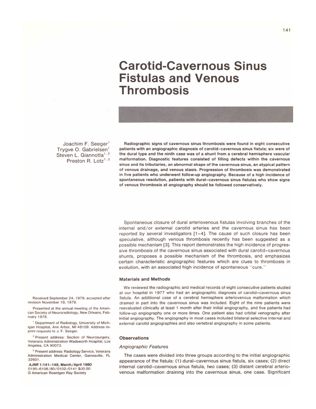 Carotid-Cavernous Sinus Fistulas and Venous Thrombosis