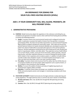 AN ORDINANCE for ZONING for SOLID FUEL-FIRED HEATING DEVICES (Sfhds)
