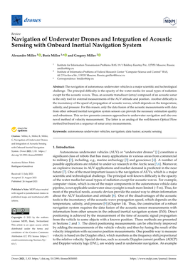 Navigation of Underwater Drones and Integration of Acoustic Sensing with Onboard Inertial Navigation System