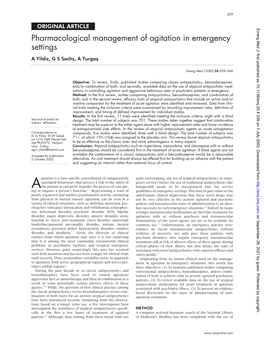 Pharmacological Management of Agitation in Emergency Settings a Yildiz, G S Sachs, a Turgay