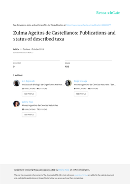 Zulma Ageitos De Castellanos: Publications and Status of Described Taxa