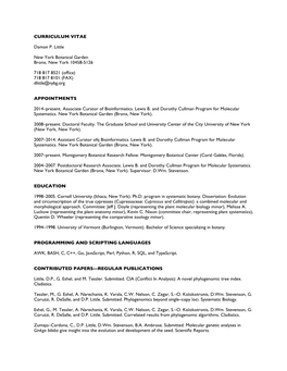 CURRICULUM VITAE Damon P. Little New York Botanical Garden Bronx, New York 10458-5126 718 817 8521 (Office) 718 817 8101 (FAX) D