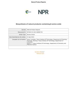 Biosynthesis of Natural Products Containing Β-Amino Acids