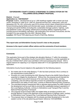 Cherwell Application No: 14/01932/OUT Proposal: Outline - Development of up to 1,000 Dwellings Together with a Mixed Use Local Centre