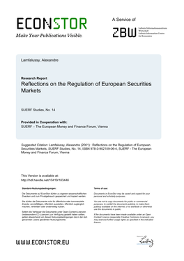 Reflections on the Regulation of European Securities Markets
