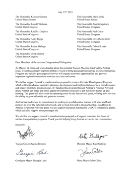 Arizona Mayors' Letter of Support