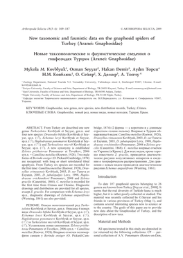 New Taxonomic and Faunistic Data on the Gnaphosid Spiders of Turkey (Aranei: Gnaphosidae)