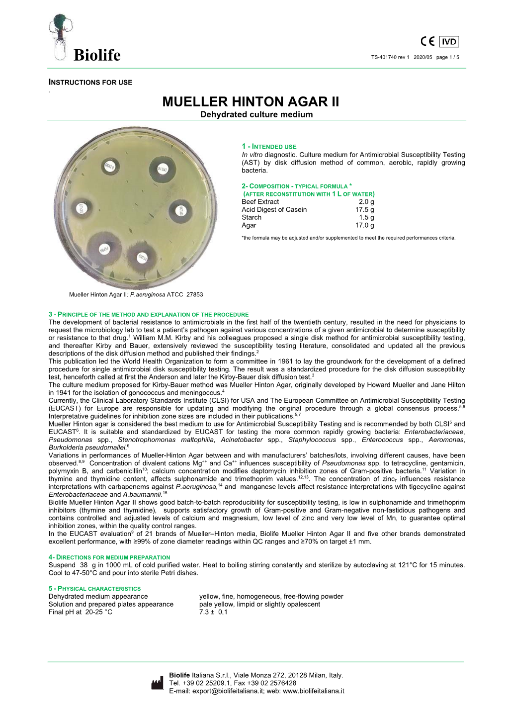 MUELLER HINTON AGAR II Dehydrated Culture Medium