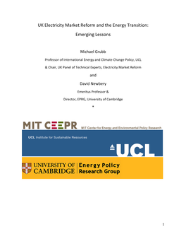 UK Electricity Market Reform and the Energy Transition: Emerging Lessons