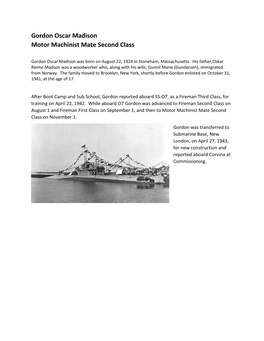 Gordon Oscar Madison Motor Machinist Mate Second Class