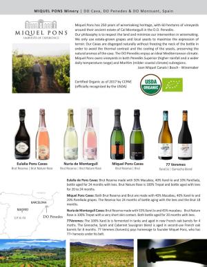 MIQUEL PONS Winery | DO Cava, DO Penedes & DO Montsant, Spain