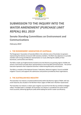 (PURCHASE LIMIT REPEAL) BILL 2019 Senate Standing Committees on Environment and Communications February 2019