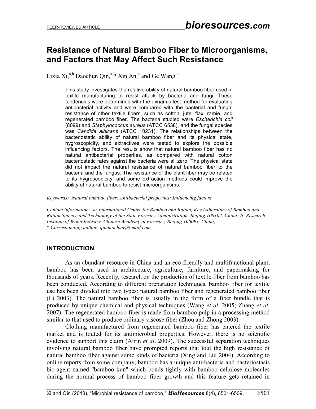 Resistance of Natural Bamboo Fiber to Microorganisms, and Factors That May Affect Such Resistance