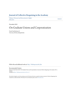 On Graduate Unions and Corporatization Deeb-Paul Kitchen II University of Florida, Deebp@Ufl.Edu