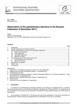 Observation of the Parliamentary Elections in the Russian Federation (4 December 2011)