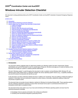 Windows Intruder Detection Checklist