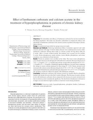 Effect of Lanthanum Carbonate and Calcium Acetate in the Treatment of Hyperphosphatemia in Patients of Chronic Kidney Disease P