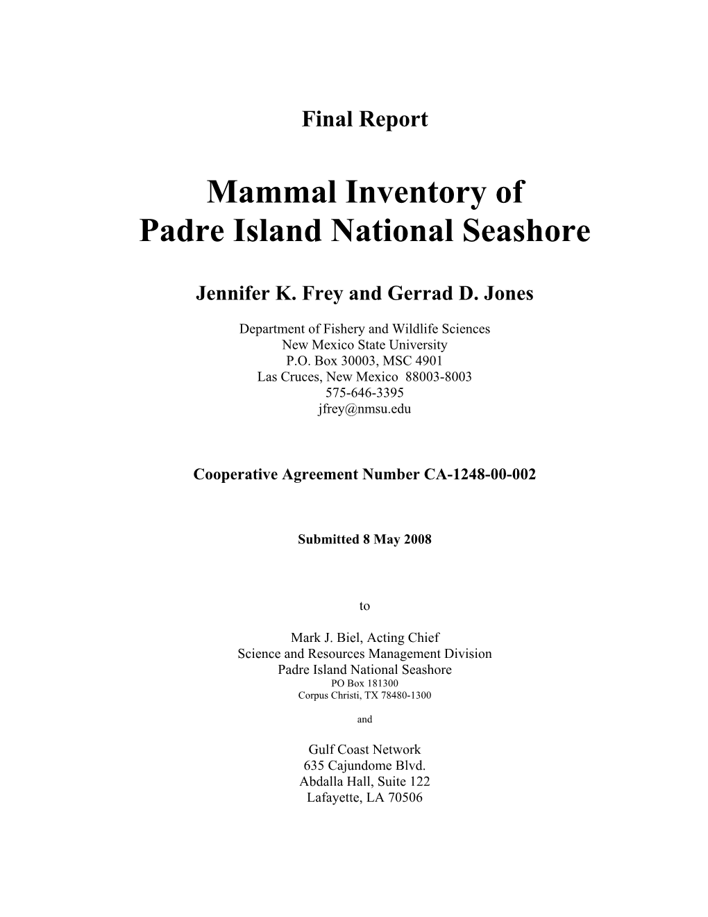 Mammal Inventroy of Padre Island National Seashore