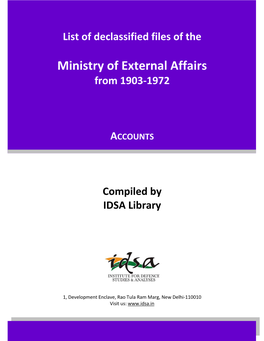 Ministry of External Affairs from 1903‐1972