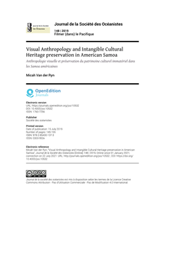 Visual Anthropology and Intangible Cultural Heritage Preservation In