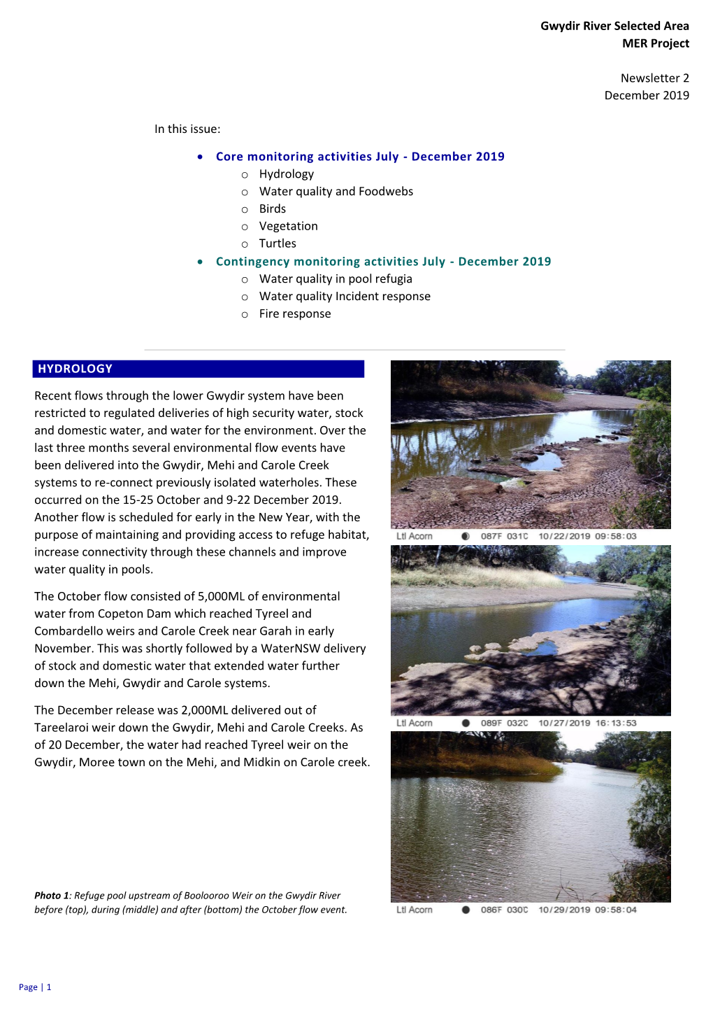 Gwydir River Selected Area MER Project Newsletter 2 December 2019