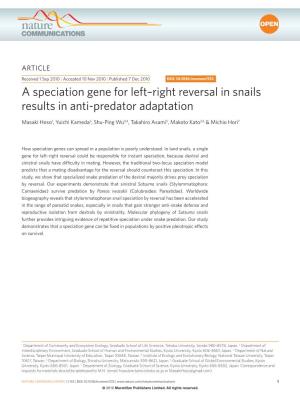 A Speciation Gene for Left&Ndash;Right Reversal in Snails Results In