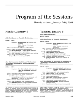 Program of the Sessions, Phoenix, Volume 51, Number 1